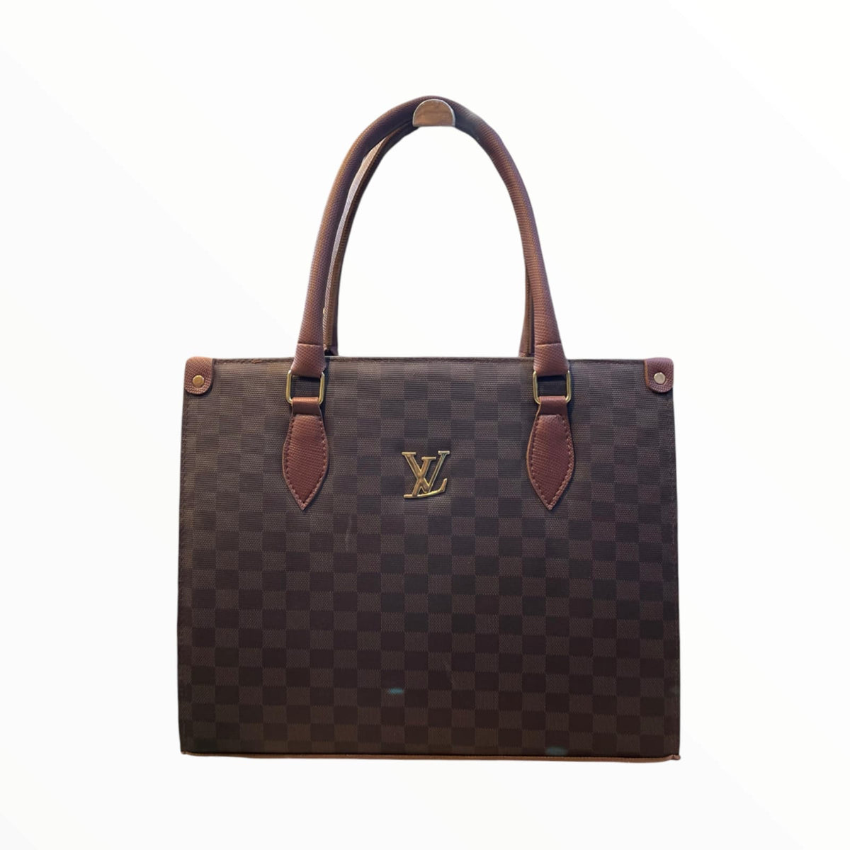 Luxury Checkered Tote Bag – Brown Elegant Handbag